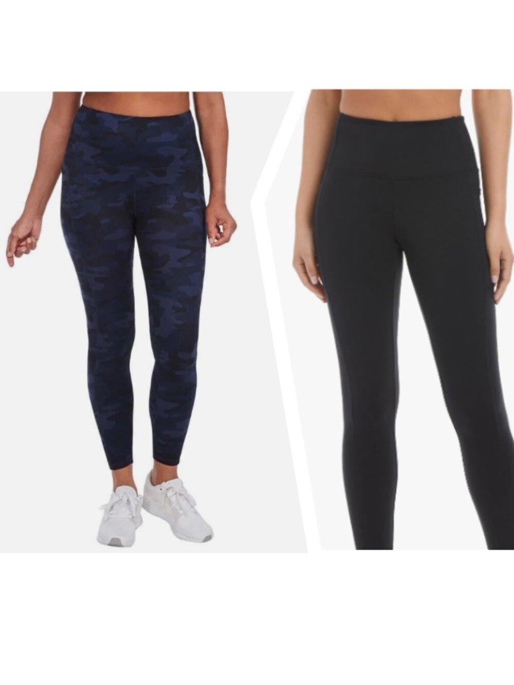 DANSKIN 2 PAIRS HIGH RISE BRUSHED 7/8 YOGA PANTS BLUE CAMO/BLACK SIZE M POCKETS